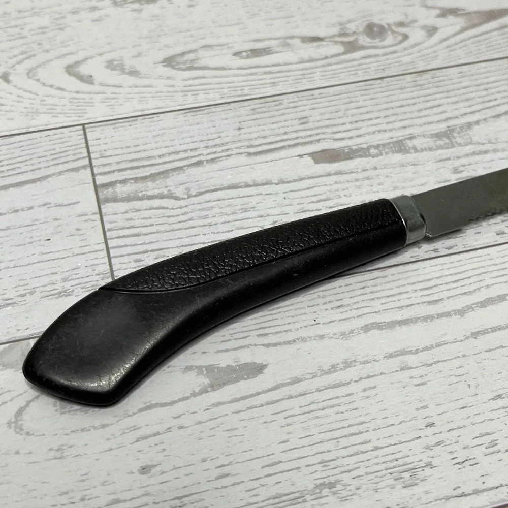 Ginsu Serrated Utility Knife Stainless Steel Black Handle Made in USA 8 Inch